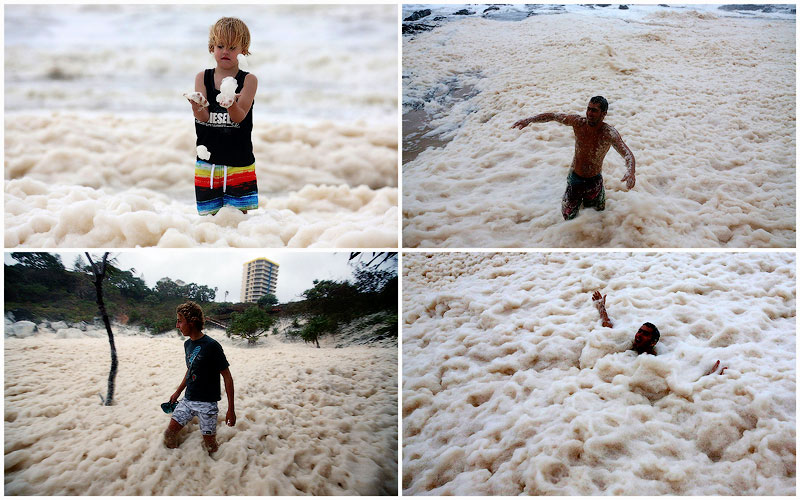 Удивительная морская пена на побережье в Австралии